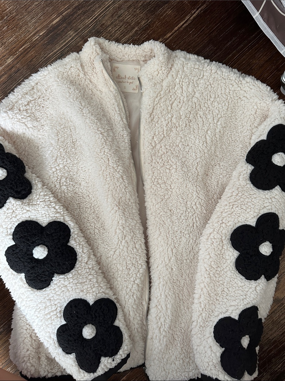 Altar'd State Cream Sherpa Zip Jacket